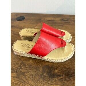 LA MAISON DE LESPADRILLE RED LEATHER SLIP ON SANDAL EU Size 35/Size 5 US